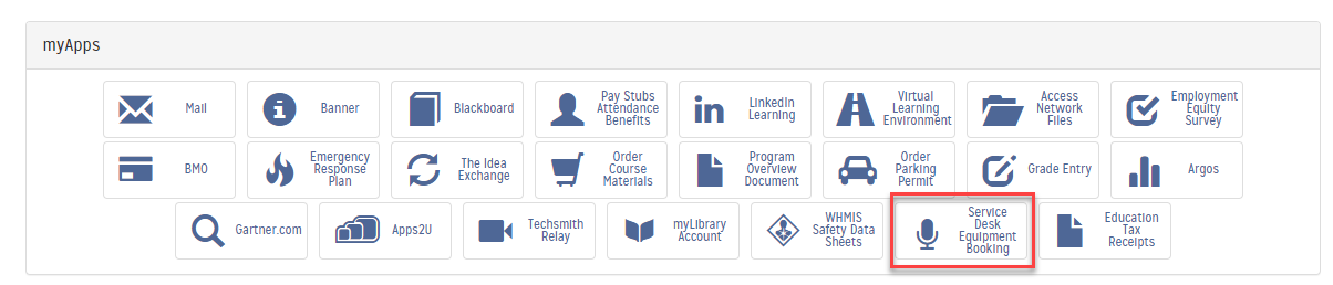 Myloyalist portal icons with service desk equipment book outlined in red.