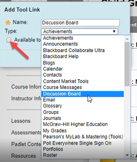 Selecting tool from the drop down list