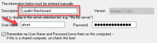 Setting your description and username for your blackboard server