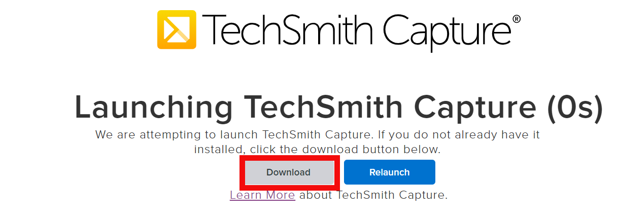 Techsmith capture screen with the download button highlighted in red