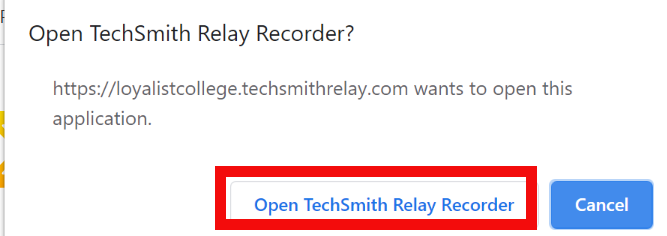 Open Techsmith Relay Recorder highlighted in red