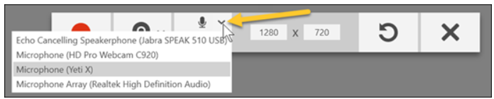 Microphone options in the drop down menu