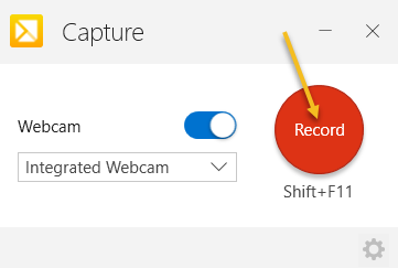 a yellow arrow pointing to the record button