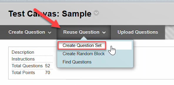 Create a Question Set drop down option highlighted in red