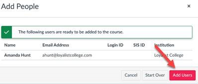 6. Confirm your student and/or enrollment list that you want to add, and click Add Users.