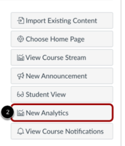 menu indicating new analytics on right side on course home page